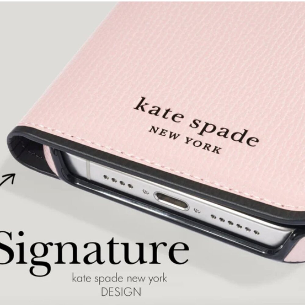 KATE SPADE folio light pink iphone case with card holders 15 pro EUC
